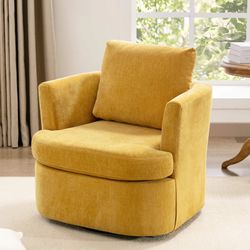 32"W Modern Mustard Chenille Swivel Barrel Armchair