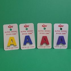 Vintage 1" Russ Alpha-Woody Stick-Ems 4 Pcs Letter "A" of the alphabet