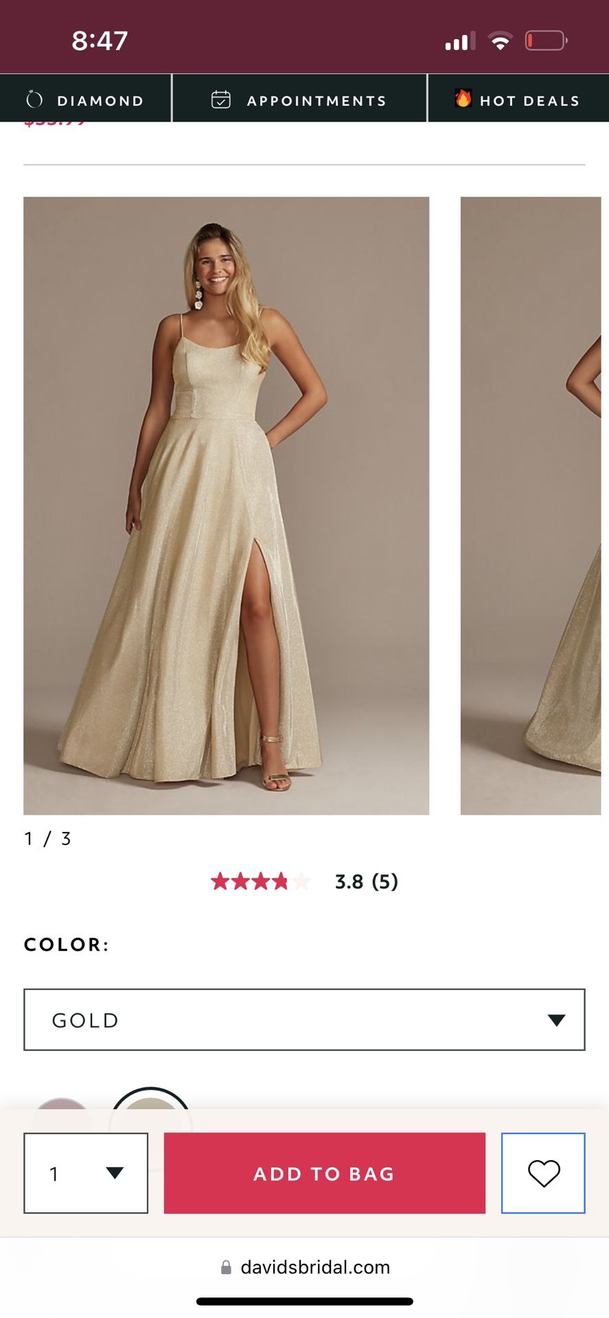 David’s Bridal Gold Dress Size 6