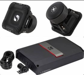 BRAND NEW 2 POWERFUL KICKER SOLO X 10” subwoofers WITH KICKER LX3000.1 amp