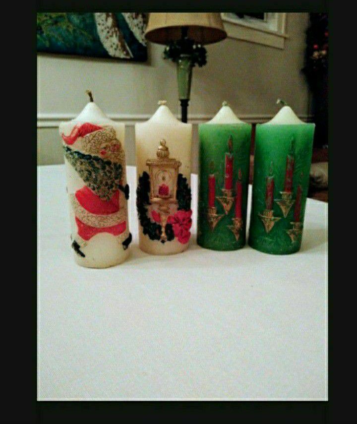 Set Of 4 Vintage Holiday Elegance Pillar Candles 