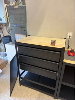 IKEA BROR SHELF/ 3 DRAWER 3 SHELF WITH WOODEN TABLE TOP