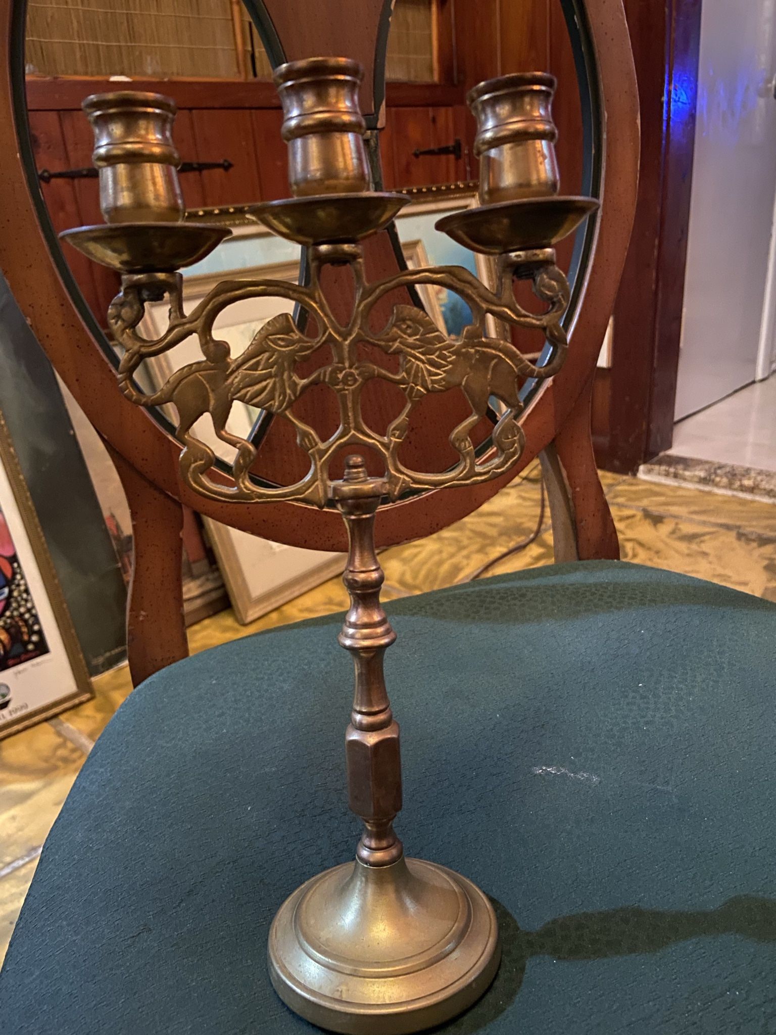 2 VINTAGE BRASS LION OF JUDAH MENORAH CANDELABRAs