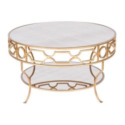 Neiman Marcus/Horchow 2-tier Champagne Metal and Mirror Coffee Table 