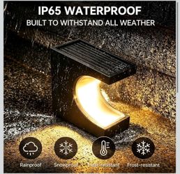 Solar Step Lights, IP65 Waterproof Auto On Off, Monocrystalline Solar Panel No Drill Install 8H Long Lasting, Crescent Shape Outdoor Lights for Stairs