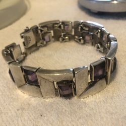 Vintage Chunky 10 Link Sterling & Amethyst Bracelet Available Read Description 