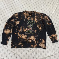 UNIQLO x DISNEY Black Neon Bleached Mickey Graphic Pullover Sweatshirt Mens L