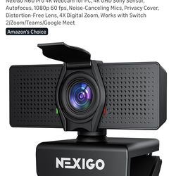 NexiGo N60 Pro 4K UHD Webcam with dual built-in microphones for PC