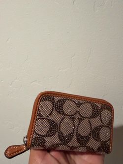 COACH Small Crystal Signature Logo Jacquard Zip Around Card Holder