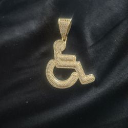 Gold PLATED MOSSIANITE WHEELCHAIR PENDANT / Silver 