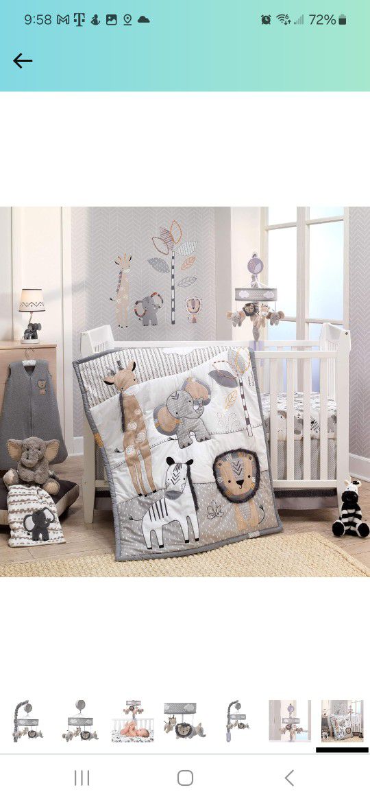 New Lambs & Ivy 6 Piece Crib Set And Mobile