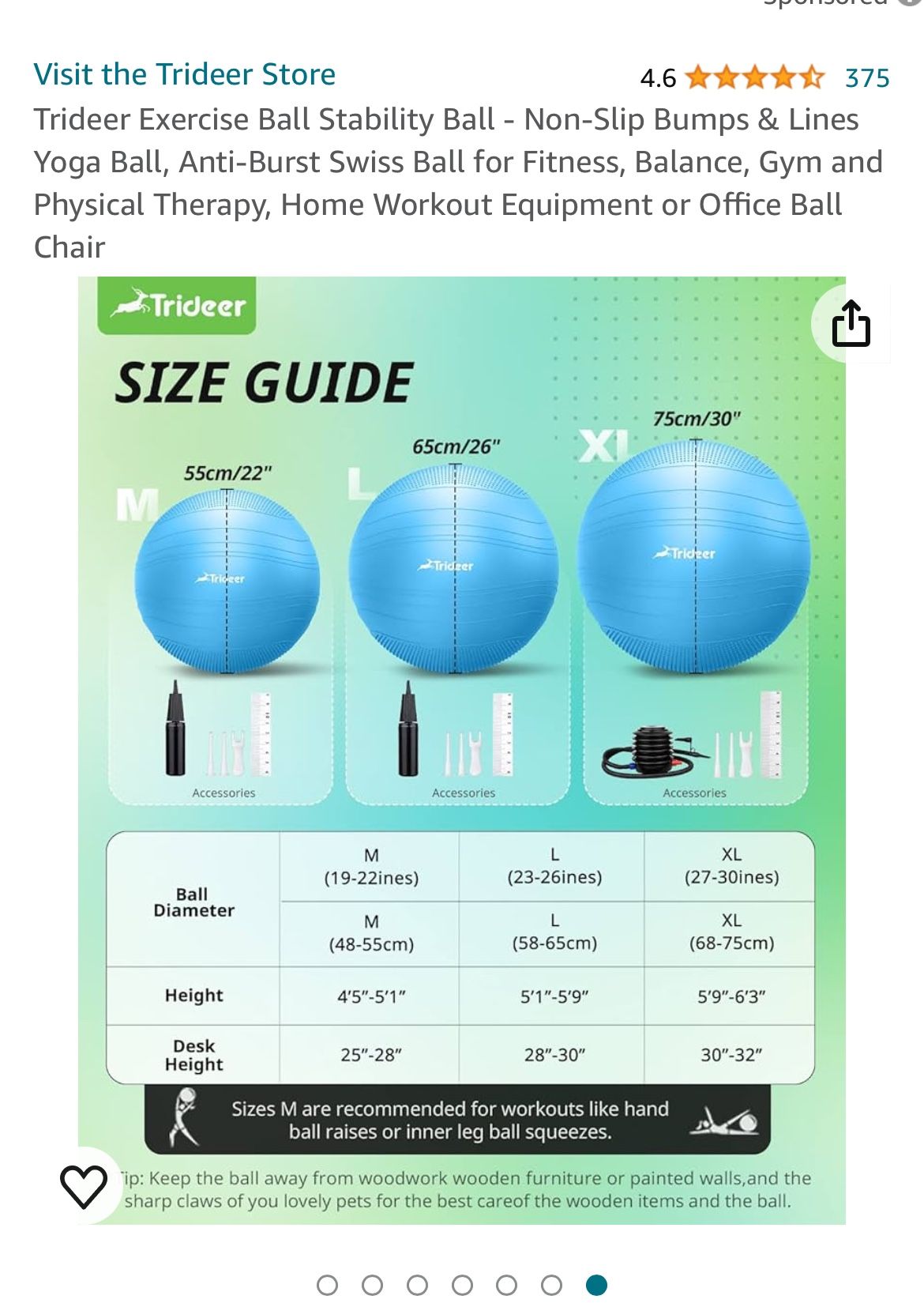 Trideer Large Blue Exercise Ball 23-26” 