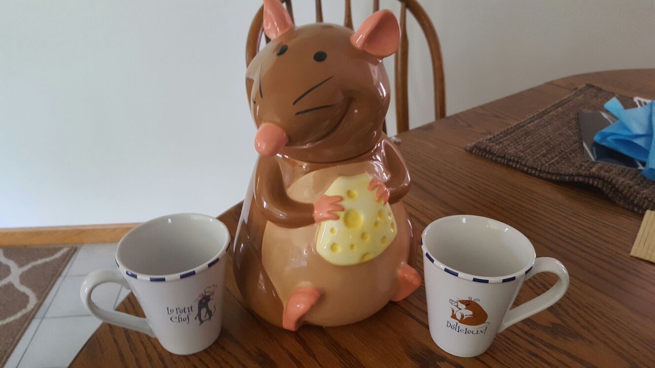 Disney Ratatouille Cookie Jar and Two Matching Mugs