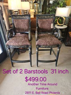 Set of 2 Ornate Bar Stools 31 Inch We are located at 2811 East Bell road. Another Time Around Furniture.