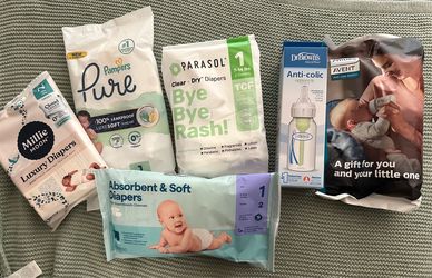 Baby Diaper Samples and Bottles