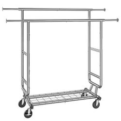 Heavy Duty Clothes Rack, Double Hanging Rod Clothing Garment