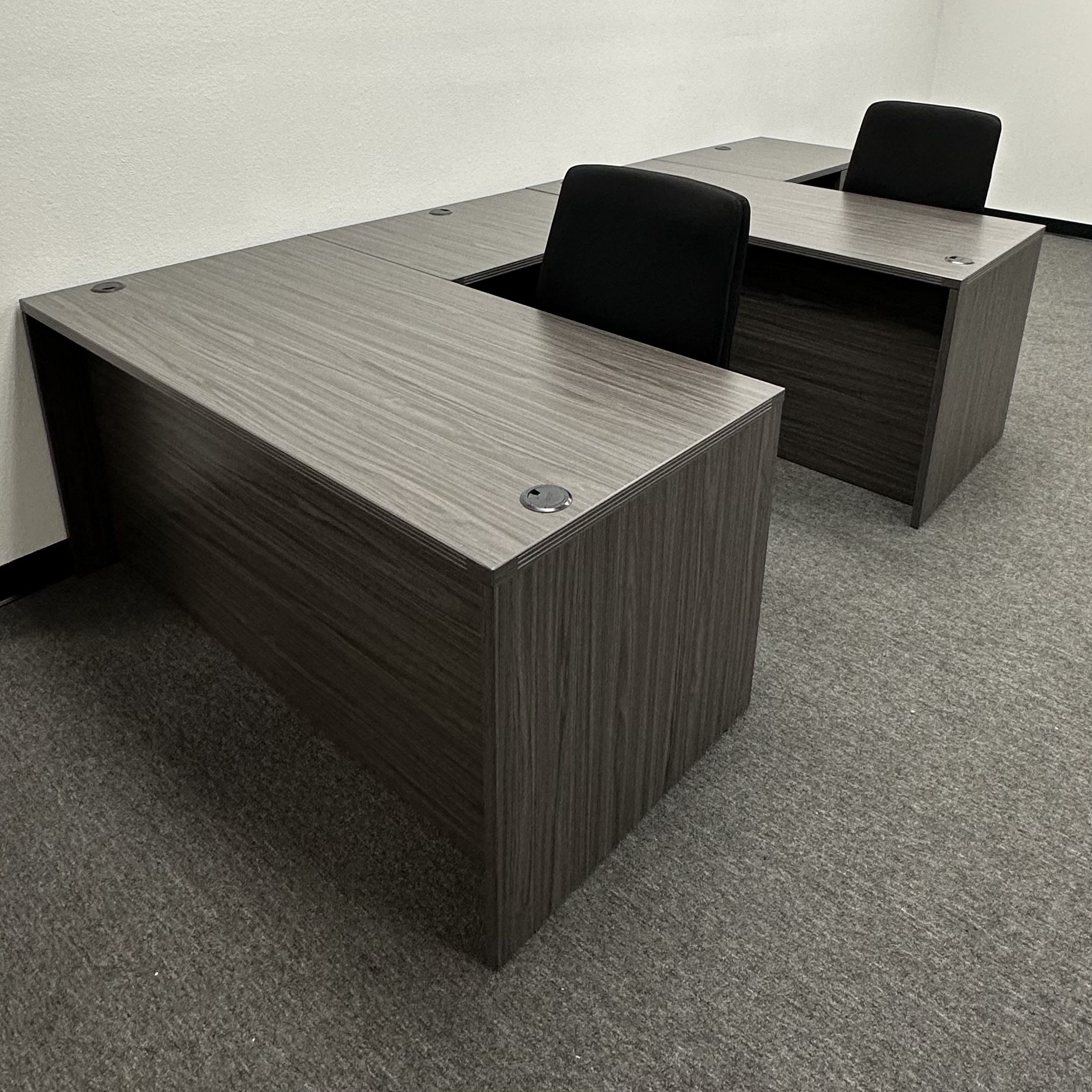 Brown Office Furniture L Shaped Desk With Pedestal Storage