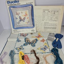 Bucilla Counted CrossStitch Butterflies Kit 14" Pillow Cover 49823 HALF COMPLETE