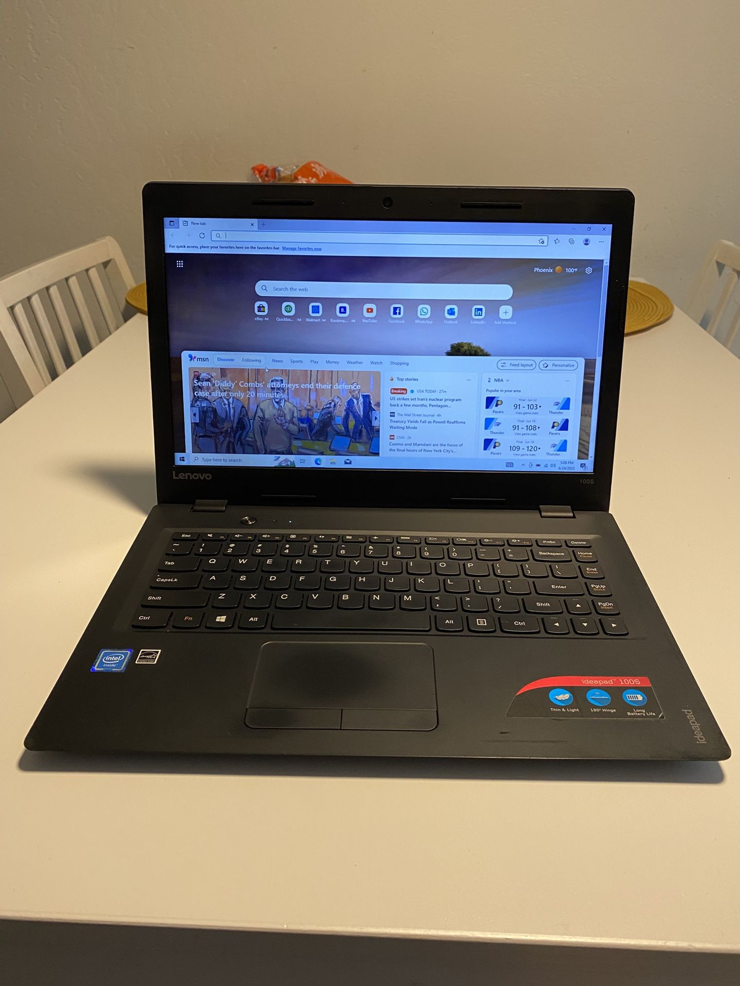 Lenovo IdeaPad 100S-14IBR Laptop computer Intel Celeron N3060 1.60GHz 2GB RAM 120GB SSD Win 10 PRO. Microsoft office installed. Nothing wrong. **NO