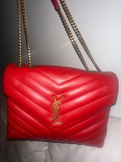 Saint Laurent Medium Red “LouLou” Bag with Gold Chain
