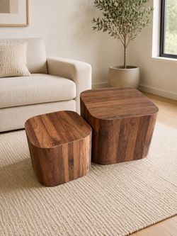 Nesting Coffee Table Set of 2, Modern Coffee Table and End Table Sets, Small Wooden Nesting Side Tables for Living Room Bedroom Apartment(Walnut)