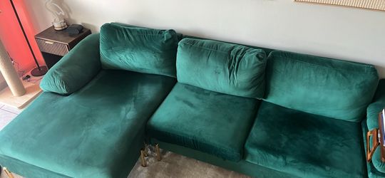 103” x 32” green sofa couch loveseat
