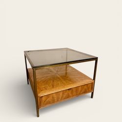 Vintage MCM 1960s/70s Table with Smoked Glass Top and Large Drawer