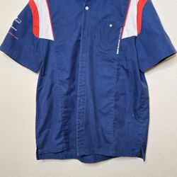 Vintage BMW Motorrad Motorsport Racing Short Blue Button Up SS Men's Classic   Size XL 