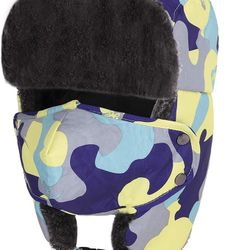 Kids Winter Windproof Camo Balaclavas Furry Plush Earflap Hat 
