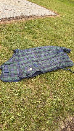 Weatherbeeta green blue plaid quilted blanket 75”