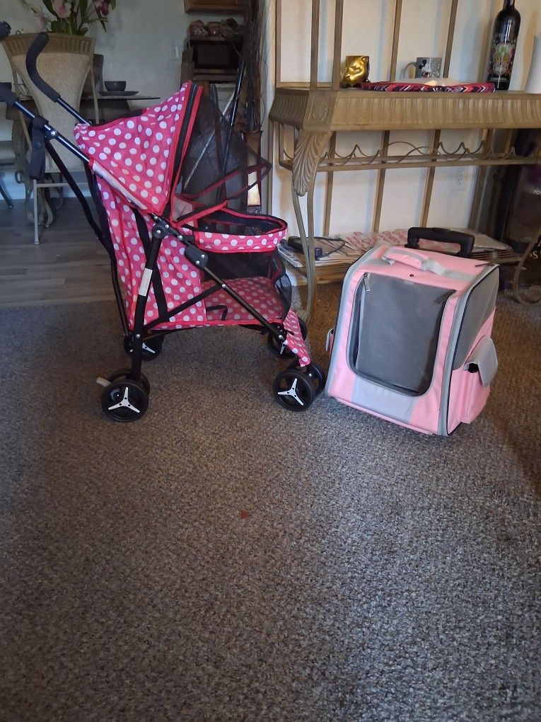 New Puppy Stroller And Airline Approved Rolling Backpack Carrier 80.00 For Both