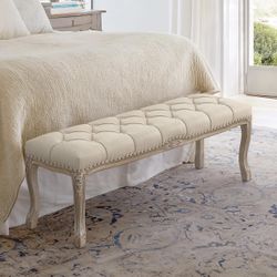 52.5" Carving Upholstered End of Bed Bench. Linen Color