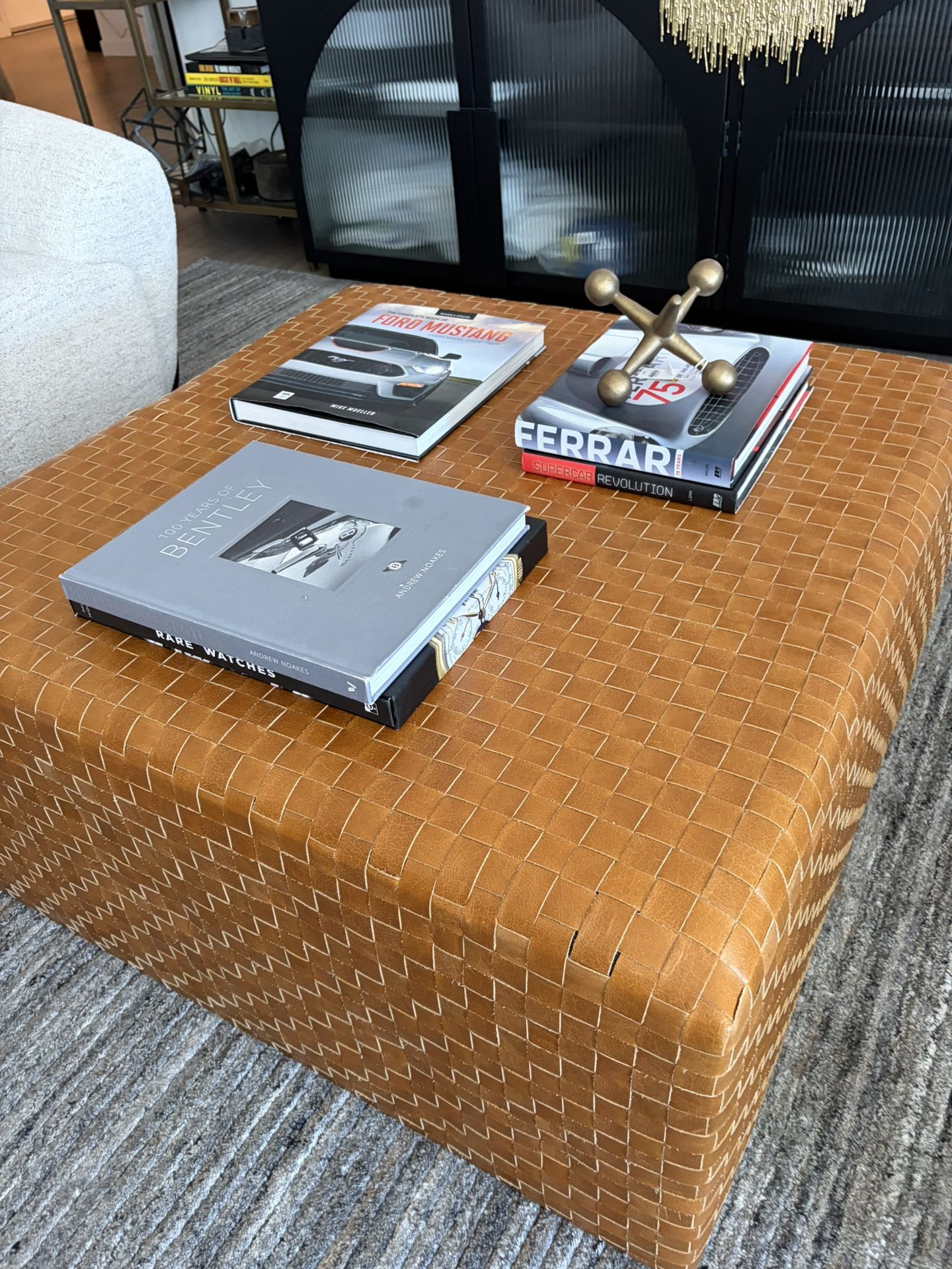 Anthropologie Leather Coffee Table Ottoman