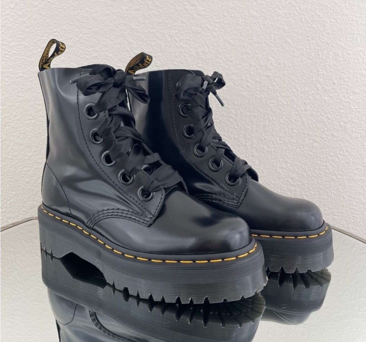 Dr Martens leather ribbon platform boots