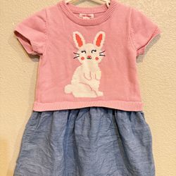 Joe Fresh Sweater Dress Toddler Girls 3T Pink Bunny Easter Spring