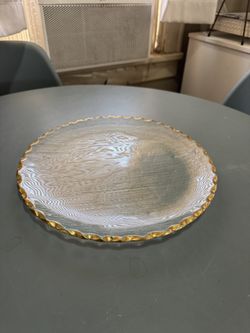 Beautiful Gold Trimmed Glass Platter 