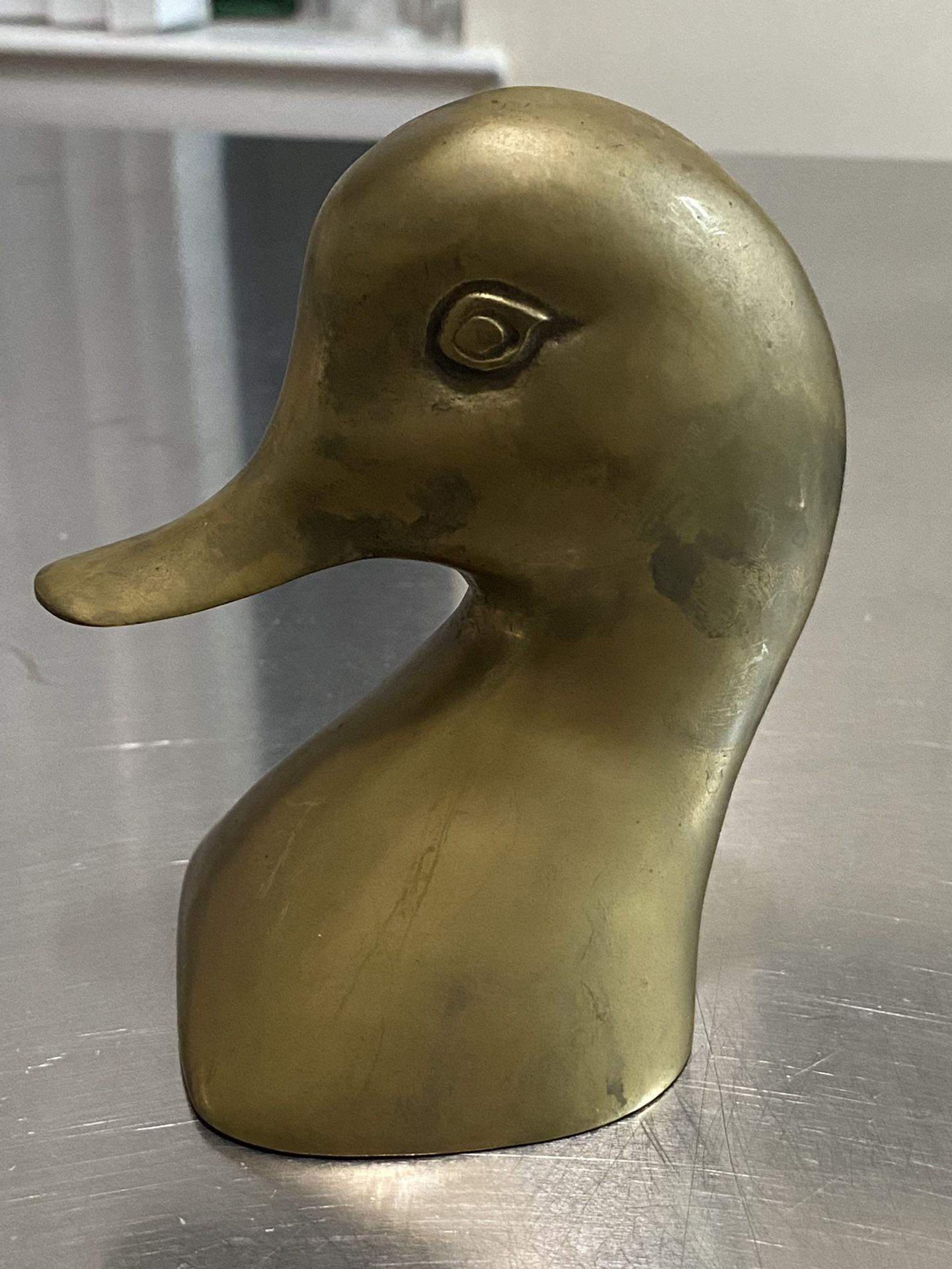  Vintage Brass Duck Head Bookend  4.5”