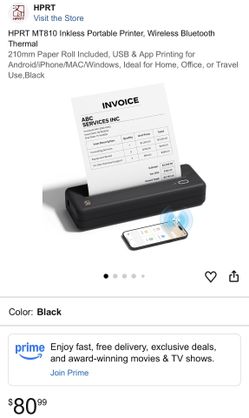Inkless Portable Thermal Printer With Paper Roll