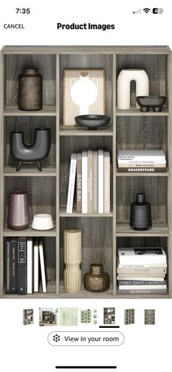 Gray Wood Cube Bookcase