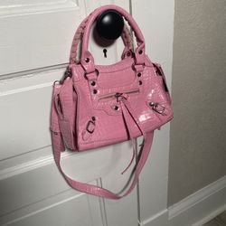 Pink faux crocodile mini purse
