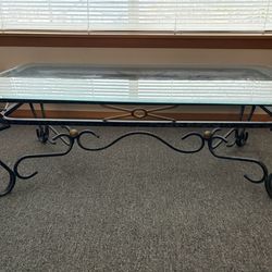 Glass Top Metal Coffee Table w/ Gold Accents