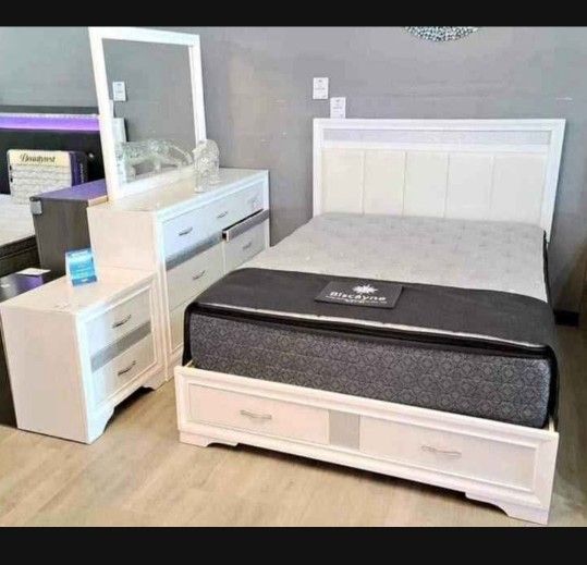 White Bedroom Set 4 Pcs NEW Finance Available