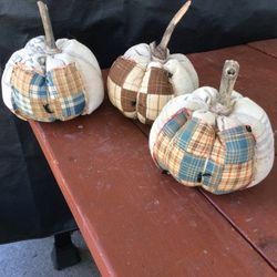 Hand Made 6”x6” Patch Work Pumpkins Each Or All 3 For $20
