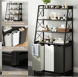 3-Bag Laundry Sorter with 4-Tier Storage Shelves