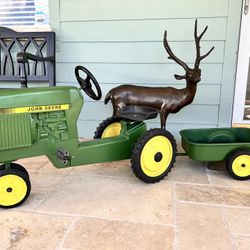 Vintage 1960s70s John Deere #520 Ertl Pedal Tractor W/Trailer Original