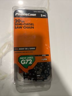 PowerCare 20 in Steel Black Semi-Chisel Chainsaw Chain 2 Pack 3/8 Pitch G72 (New)