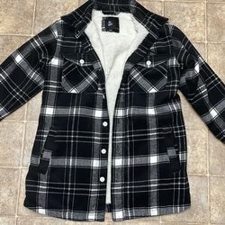 Girls' Cozy Lined Plaid Shacket- Shirt/ Jacket Black/White Plaid L (12/14
