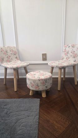 Kids Floral Chair Set (2 Chairs + Ottoman)