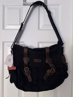 Kattee black canvas messenger bag NEW