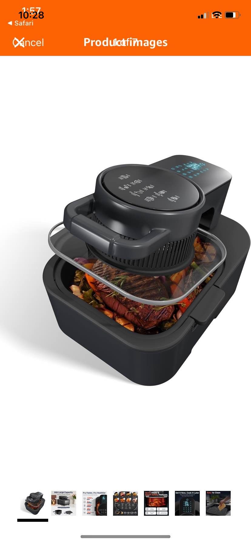 8QT Easy View Non Toxic Air Fryer, 1750W, 6-in-1 Non-drawer Digital Air Fryer, Precise Temp & Timer Control and Pre-Set Timer, Auto Shutoff, Roast, Ba